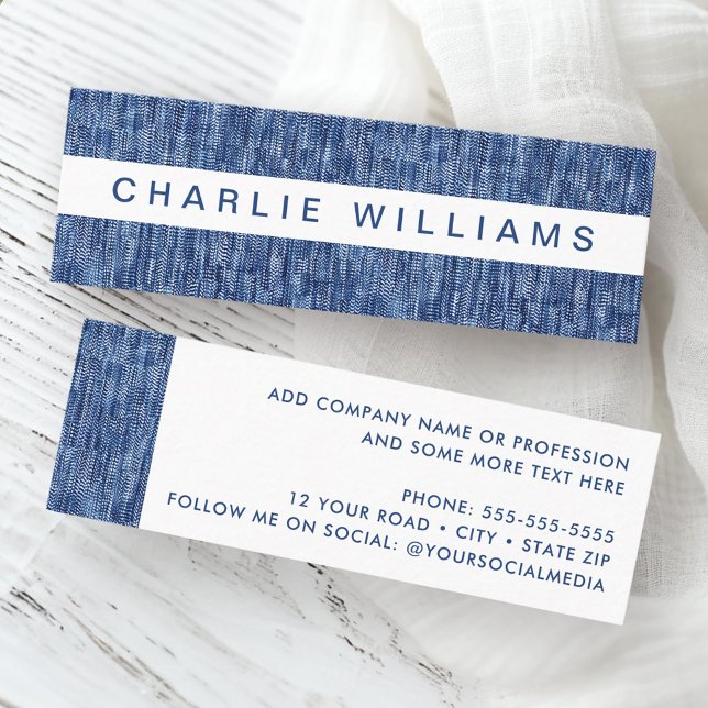 Cartão De Visita Mini Padrão de denim azul moderno profissional (Modern blue denim pattern professional mini business card)