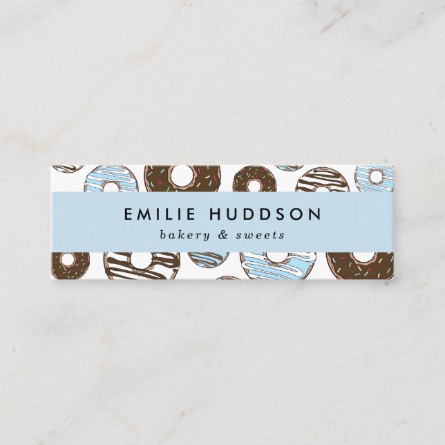 Cartão De Visita Mini Padrão De Rosquinhas Azuis, Compro De Bolo, Compro (Frente)