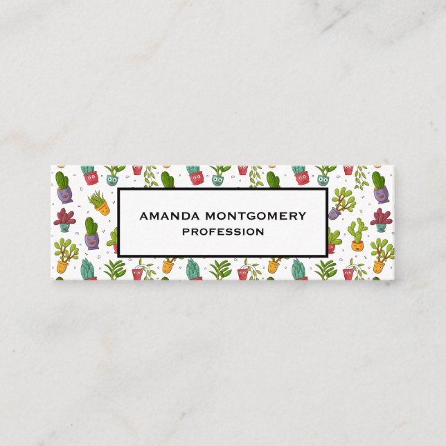 Cartão De Visita Mini Padrão de Sucultivos Naturais de Cactus Cute (Frente)