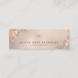 Cartão De Visita Mini Peach Dourado Monograma Elegante Floral Planner