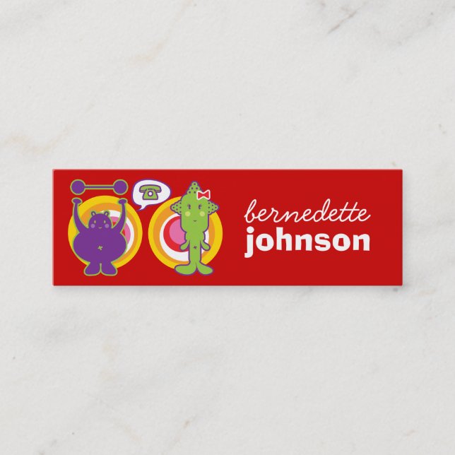 Cartão De Visita Mini Personagem de desenho animado Purple & Miss Green  (Frente)