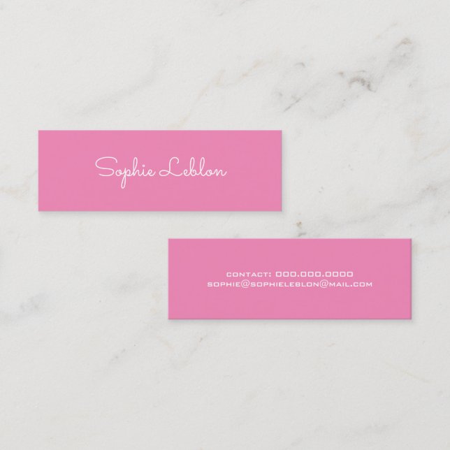 Cartão De Visita Mini PINK de nome de script simples Elegante minimalist (Frente/Verso)