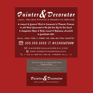 Cartão De Visita Mini Pintor e Decorador Vermelho e Castanho Modernos