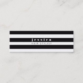 Cartão De Visita Mini Placa fina com lista de cabelo preto e branco