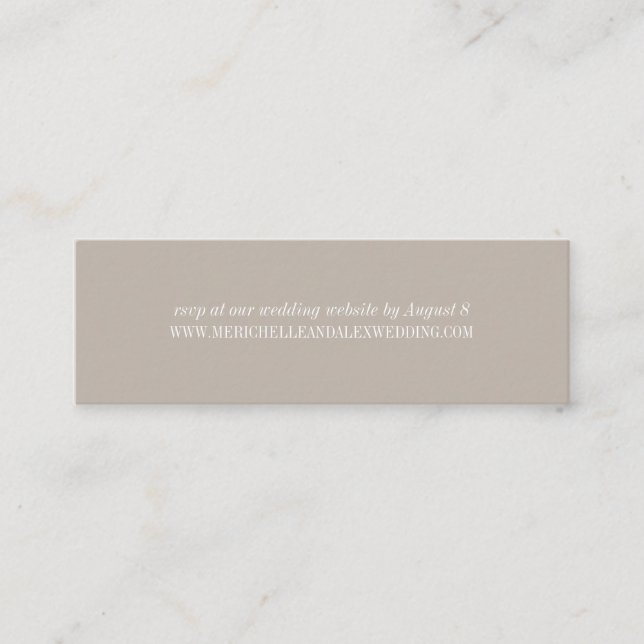 Cartão De Visita Mini Placas RSVP do Site de Casamento Minimalista Sand  (Frente)