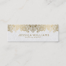 Cartão De Visita Mini Planejador de Casamento de Paisley Lace Dourado e