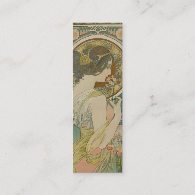 Cartão De Visita Mini Primrose de Alphonse Mucha (1899) Bookmark (Frente)