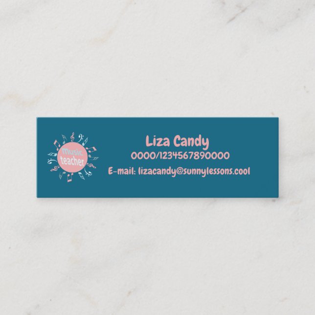 Cartão De Visita Mini Professor de música elegante anota fundo azul (Frente)