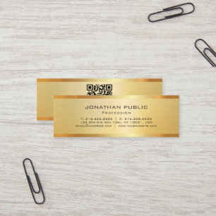 Cartão De Visita Mini Profissional Moderno Código QR Glamour Dourado Ele