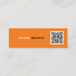 Cartão De Visita Mini Profissional Moderno ORANGE Preto Minimal QR CODE