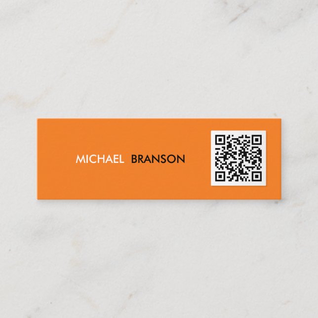 Cartão De Visita Mini Profissional Moderno ORANGE Preto Minimal QR CODE  (Frente)