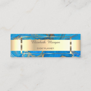 Cartão De Visita Mini Quadro Dourado de Faixa Elegante,Marble Azul