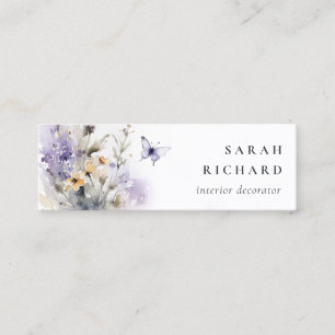 Cartão De Visita Mini Quic Lilac Roxo Borboleta de Flores Selvagem Aquar
