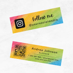 Cartão De Visita Mini Rainbow Brushstrokes Instagram Siga o Código QR