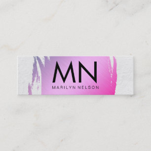 Cartão De Visita Mini Rosa Bruto com Textura Branca e Monograma Chic