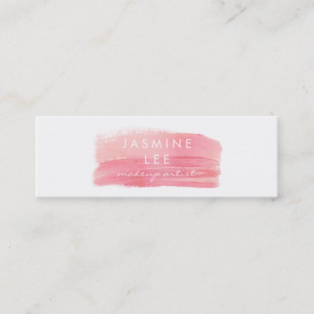 Cartão De Visita Mini rosa moderno chique da aguarela do maquilhador (Frente)