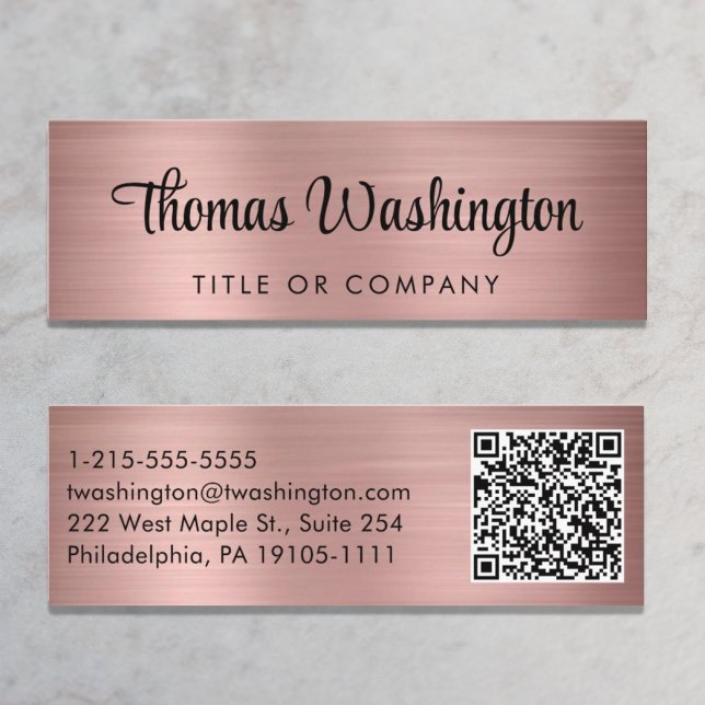 Cartão De Visita Mini Rosa Na moda de Código QR Profissional Dourado (Criador carregado)