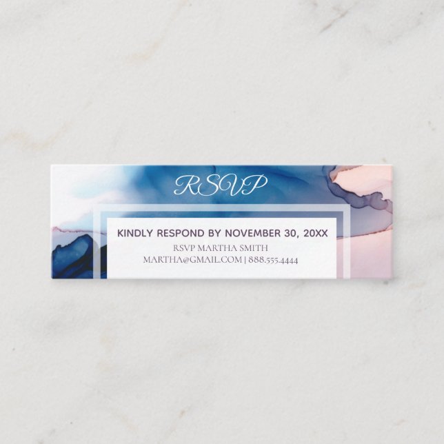 Cartão De Visita Mini *~* RSVP de Casamento de Cores D'Água Moderna Eleg (Frente)