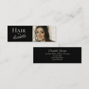 Cartão De Visita Mini Salão de Cabelo Estilista Rótulo Foto Preto