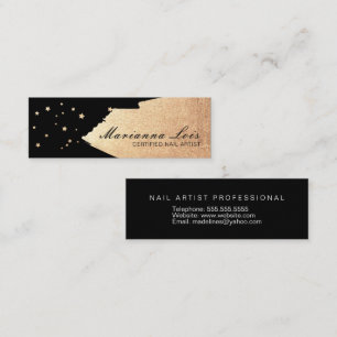 Cartão De Visita Mini Salão de Manicure Minimalista com Estrelas Dourada