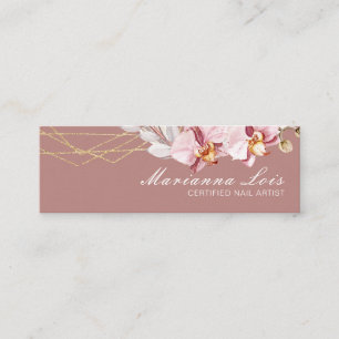 Cartão De Visita Mini Salão de Técnico de Unhas Dourado Aquarela Florais