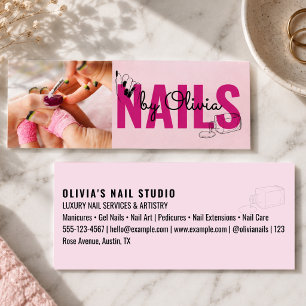 Cartão De Visita Mini Salão de Unhas Moderno Rosa Bege Preto Arte de Lin