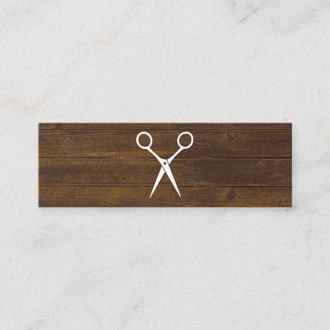 Cartão De Visita Mini Salon Shears Rustic Wood (Frente)