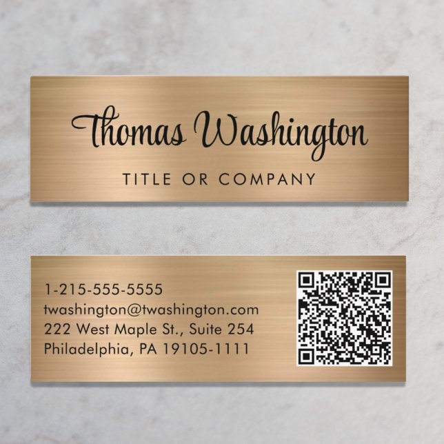 Cartão De Visita Mini Script de Na moda de código QR profissional Dourad (Criador carregado)