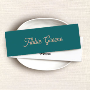 Cartão De Visita Mini Script Verde-Teal Moderno