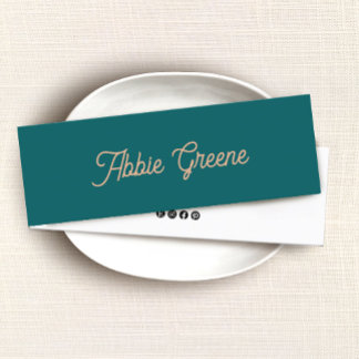 Cartão De Visita Mini Script Verde-Teal Moderno