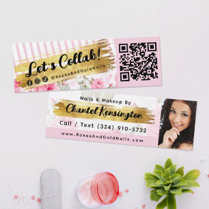 Cartão De Visita Mini Shabby Blush Watercolor Rosas e Influenciador Dour
