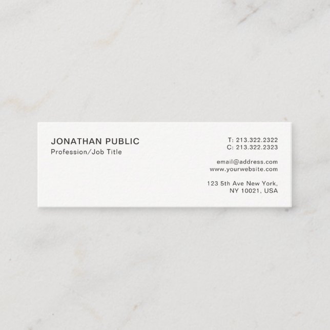 Cartão De Visita Mini Simples Plano Branco Elegante Profissional Moderno (Frente)