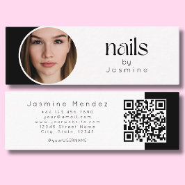 Cartão De Visita Mini Técnico de Unhas Foto Qr Preto e Branco