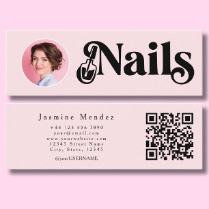 Cartão De Visita Mini Técnico de Unhas Rosa Bege Foto Qr