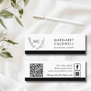 Cartão De Visita Mini Terra do Monograma Preto e Branco