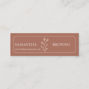 Cartão De Visita Mini Terracota Bege Elegante Flor em Moldura casamento