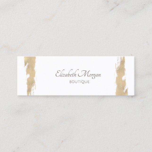 Cartão De Visita Mini Traço Dourado do Pincel Branco Elegante Moderno (Frente)