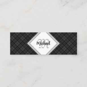 Cartão De Visita Mini Trendy Black White Tartan Personalize Monograma