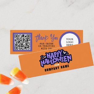Cartão De Visita Mini Trick ou Treine Orange Happy Halloween Obrigado