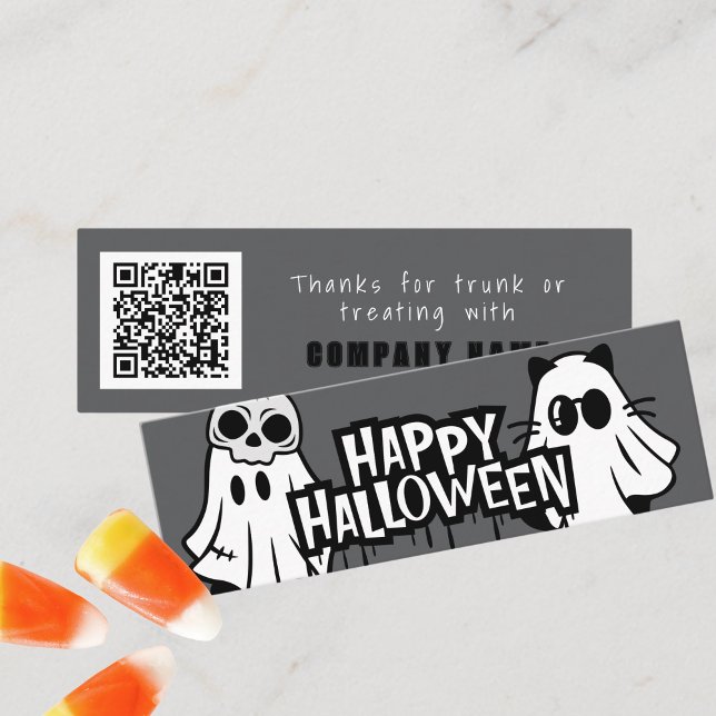 Cartão De Visita Mini Tronco ou Trate Fantasmas Legal do Halloween Obrig (Cool Ghosts Trunk or Treat Halloween Coupon Business Cards Pack of 100 in Gray Black and White)