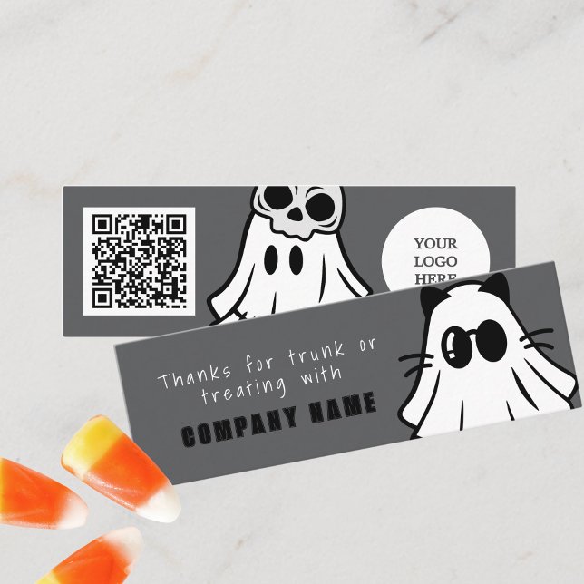 Cartão De Visita Mini Tronco ou Trate o Fantasma Legal do Halloween Obri (Cool Ghosts Trunk or Treat Halloween Coupon Business Cards Pack of 100 in Gray Black and White)