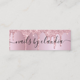 Cartão De Visita Mini unhas de brilho dourado cor-de-rosa-na moda elegan