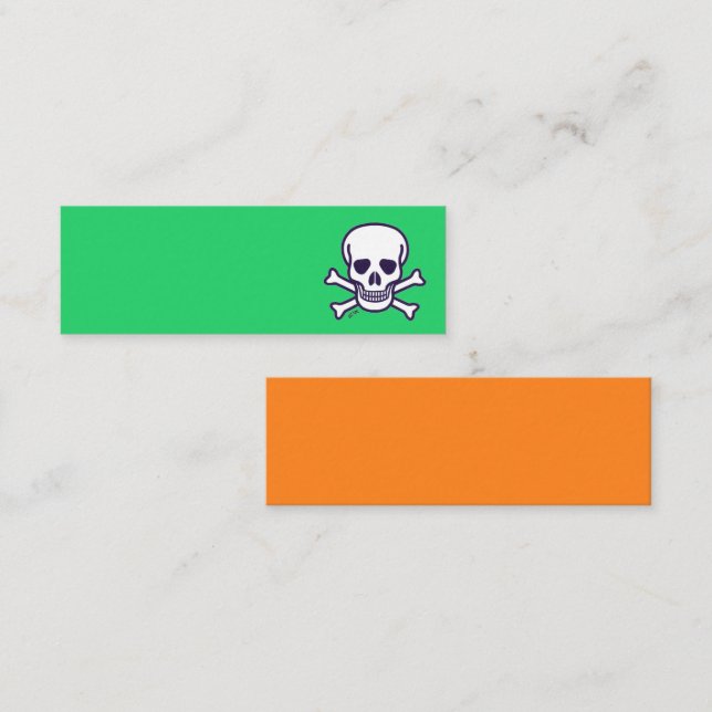 Cartão de visita mini verde e laranja Skull n Bone (Frente/Verso)