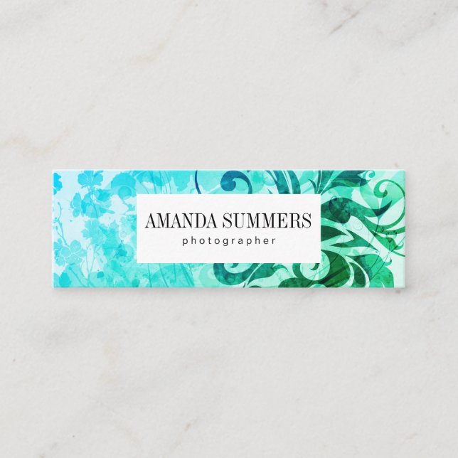 Cartão De Visita Mini Verde Floral Contemporâneo (Frente)