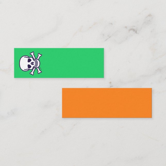 Cartão de visita mini verde laranja Skull n Bones  (Frente/Verso)
