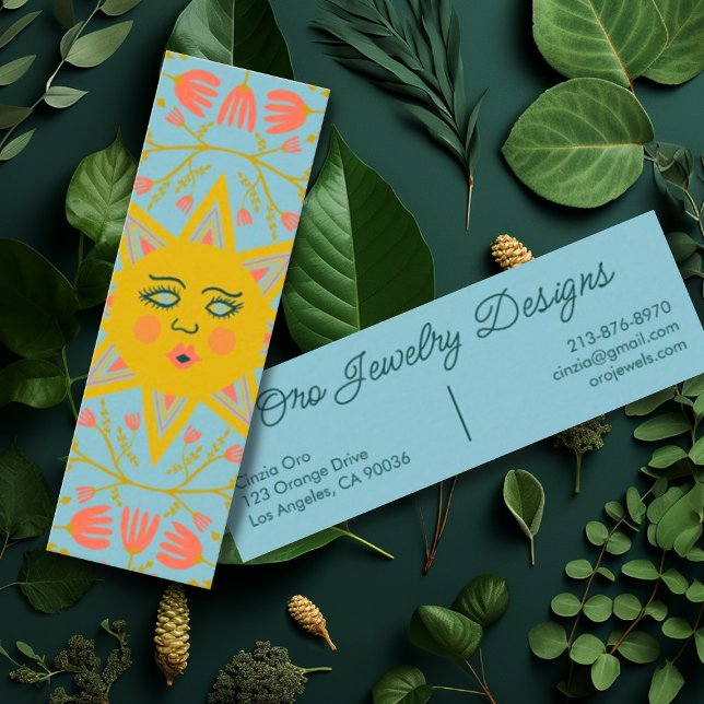 Cartão De Visita Mini Vinhas Flores Sun Elegante Boho Floral Única (Cute mini business cards with sunshine and floral pattern. Customize with your own text)
