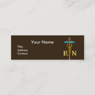 Cartão De Visita Mini VINTAGE NURSE e Dourado Caduceus NR Emblem
