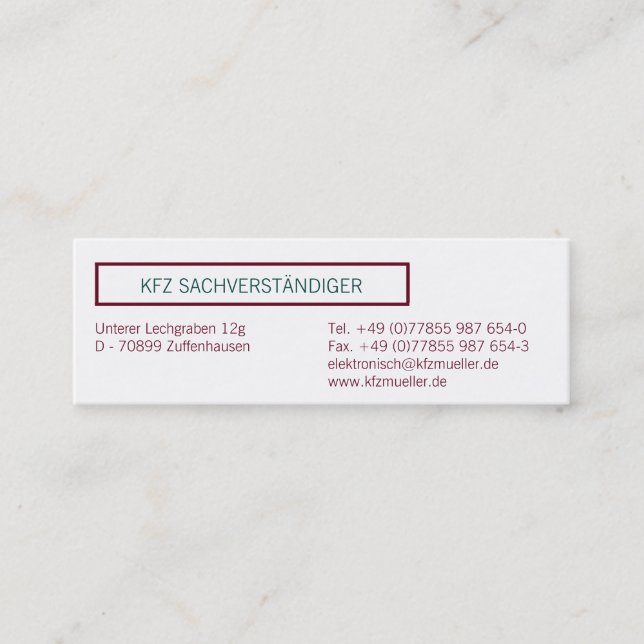 Cartão De Visita Mini Visitenkarten Klassisch (Frente)