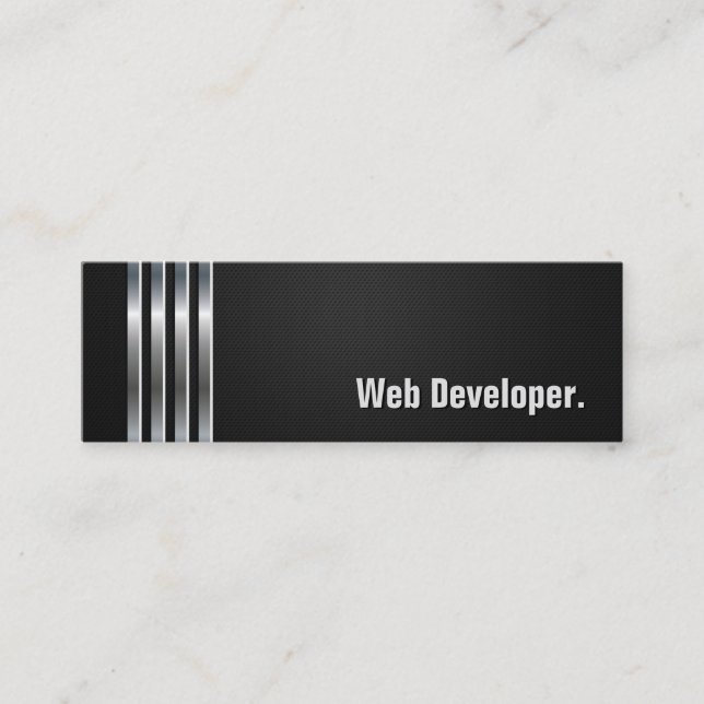 Cartão De Visita Mini Web Developer - Black Silver Stripes (Frente)