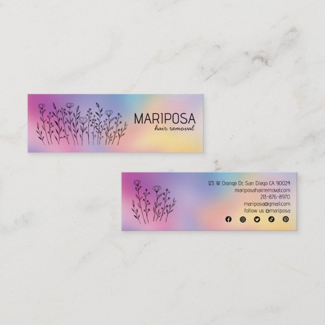 Cartão De Visita Mini Wildflowers Elegant Custom Social Icons Rainbow (Frente/Verso)